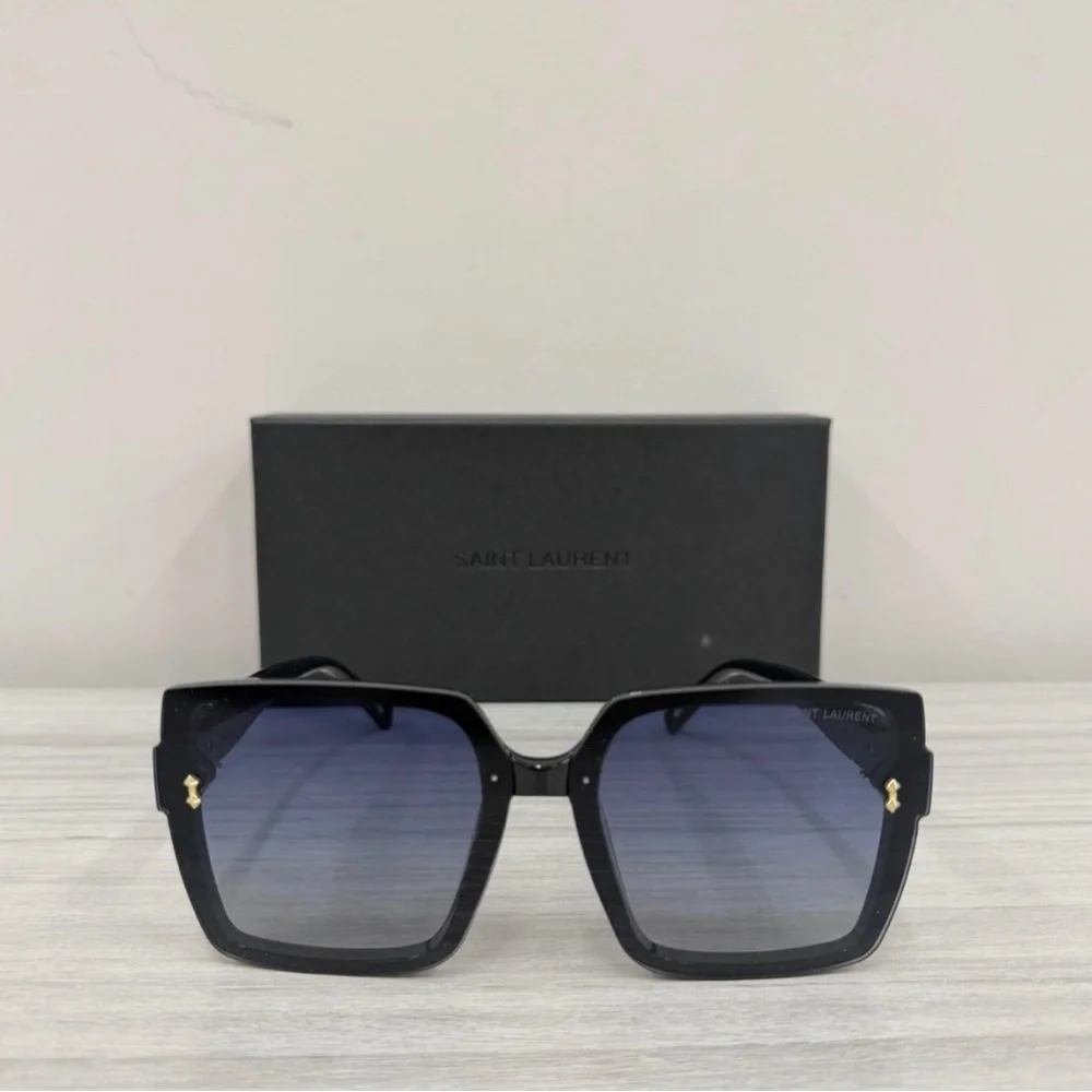Saint Laurent Black Frame Sunglasses with Blue Gradient Lenses - Picture 2 of 3